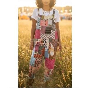 Ashley Taylor Patchwork Overalls Womens One Size Multi Color Recycled Cotton
